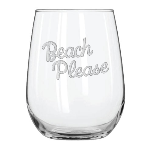 Beach Please 15.25 oz. Etched Stemless Wine Glass Sets