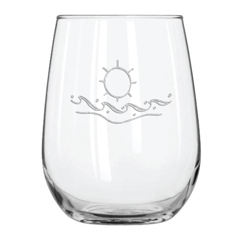 Waves 15.25 oz. Etched Stemless Wine Glass Sets
