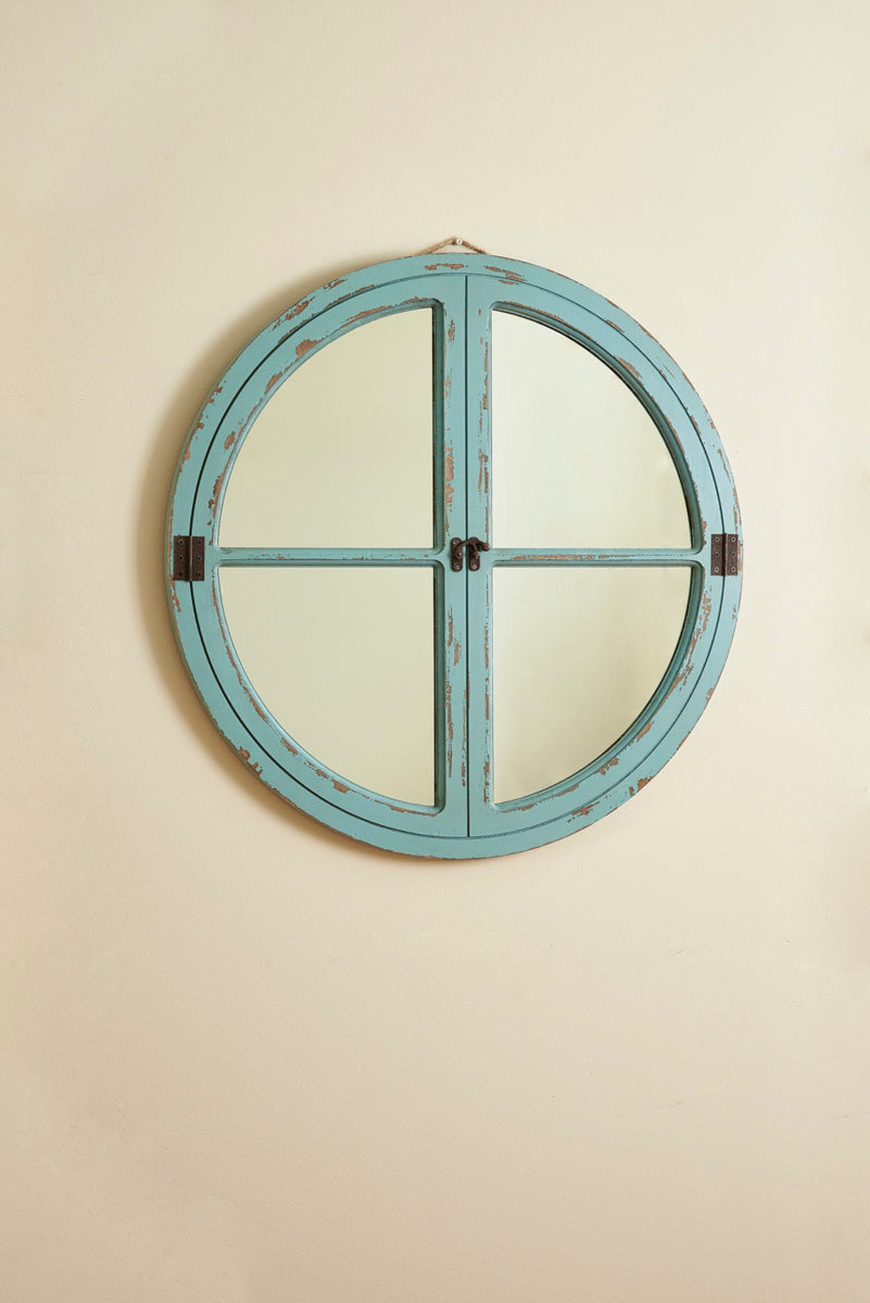 Round Wood Wall Mirror