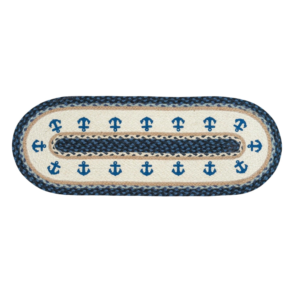 Blue Anchors Oval Table Runner