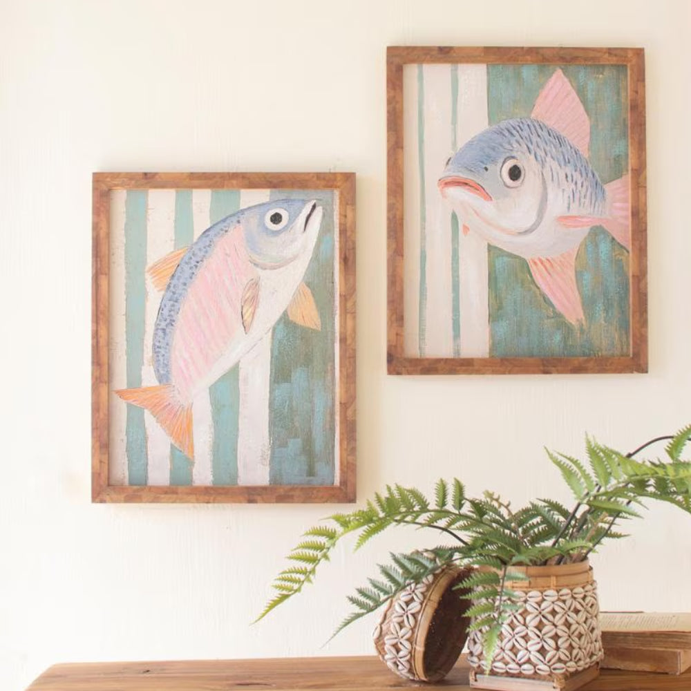 Wood Framed Fish Wall Painting Set