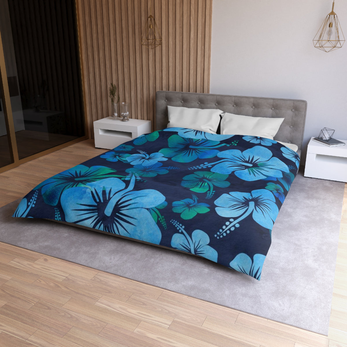 Blue Flower Microfiber Duvet Cover