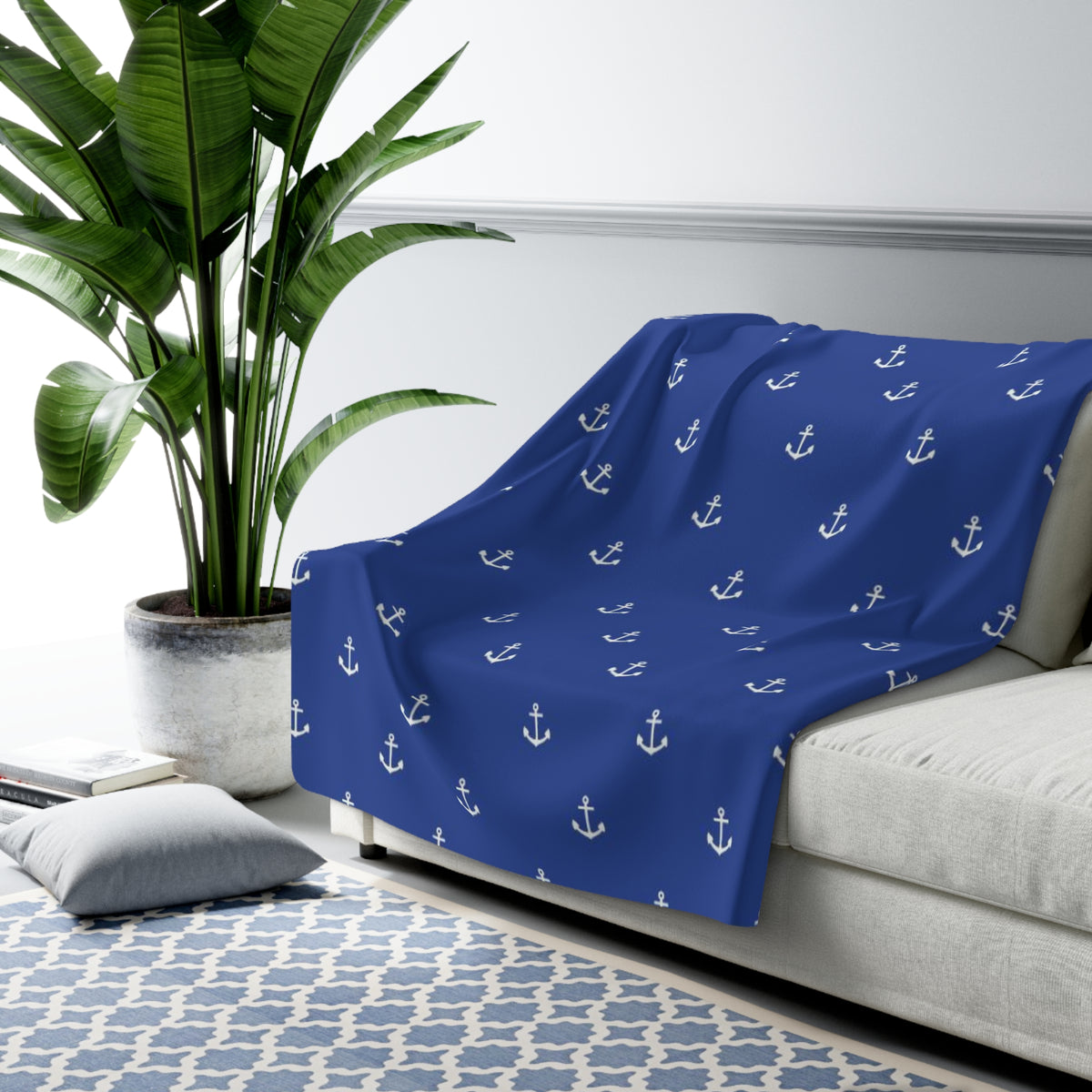 Blue Anchor Sherpa Fleece Blanket