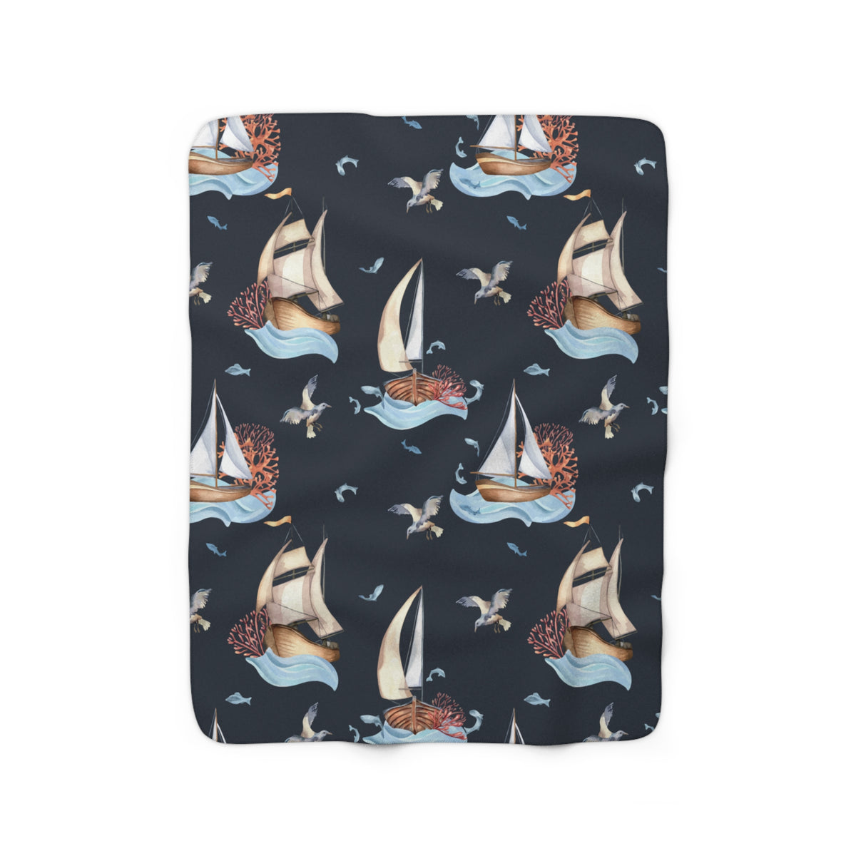 Black Sailboat Sherpa Fleece Blanket