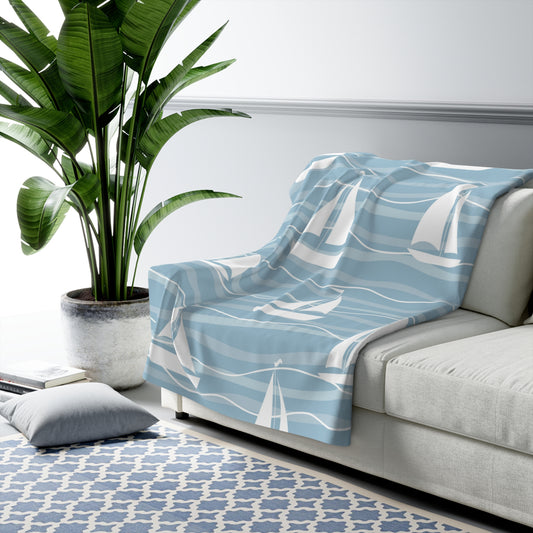 Sailboat Sherpa Fleece Blanket