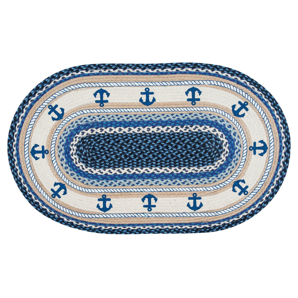 Blue Anchors Oval Patch Rug