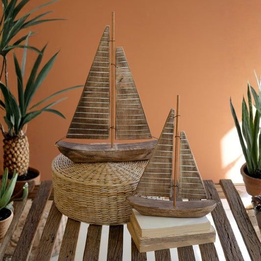Recycled Wood Sailboat Sculpture Set