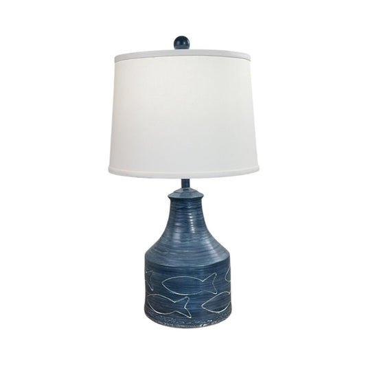 Navy Etched Fish Jug Table Lamp