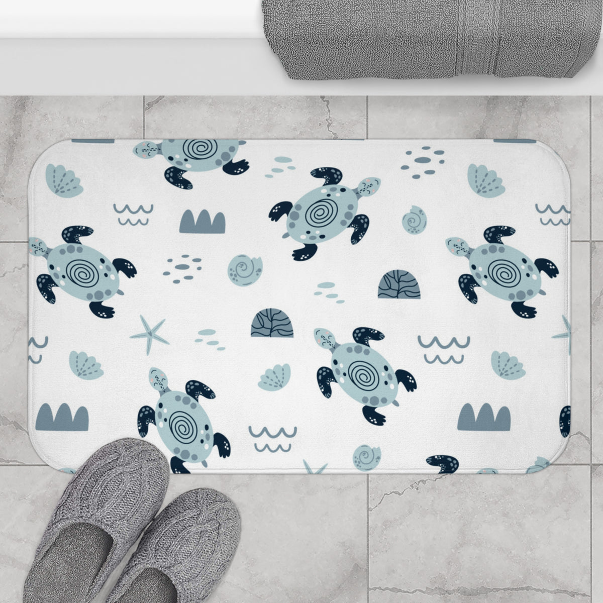 White Creatures Bath Mat