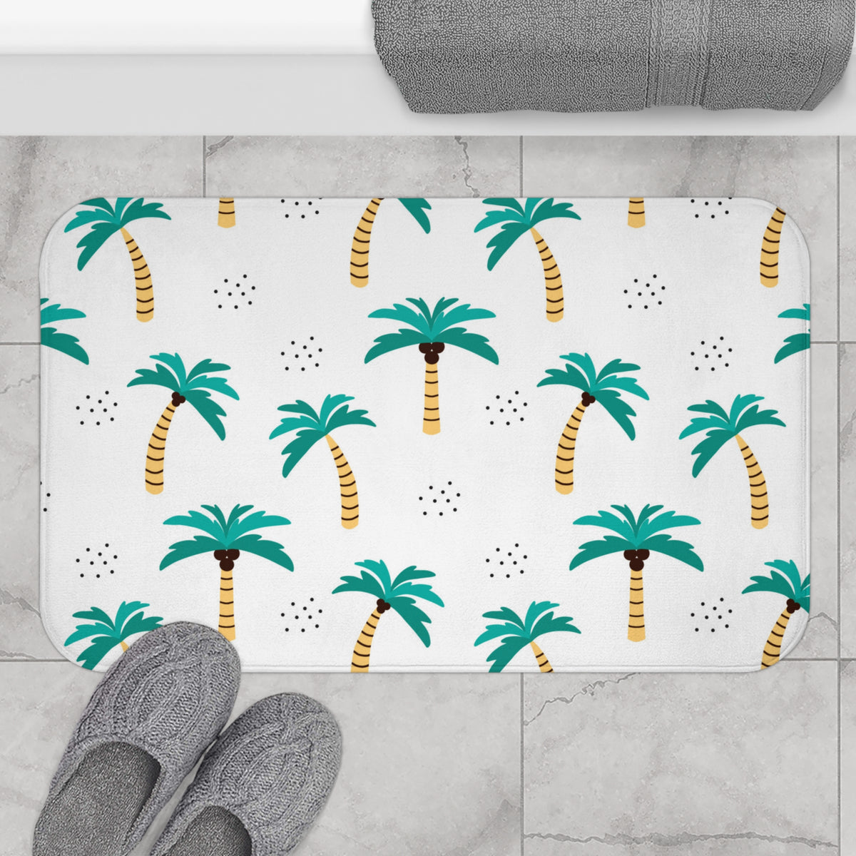 White Palm Tree Bath Mat