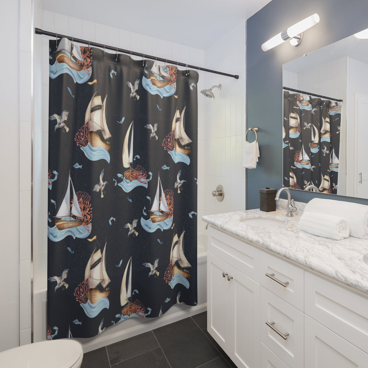 Black Sailboat Shower Curtain
