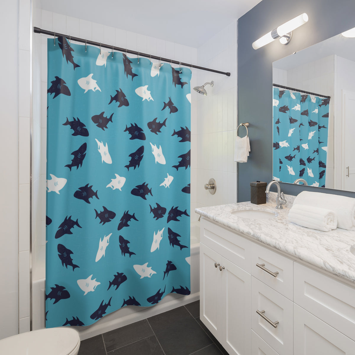 Blue Shark Shower Curtain