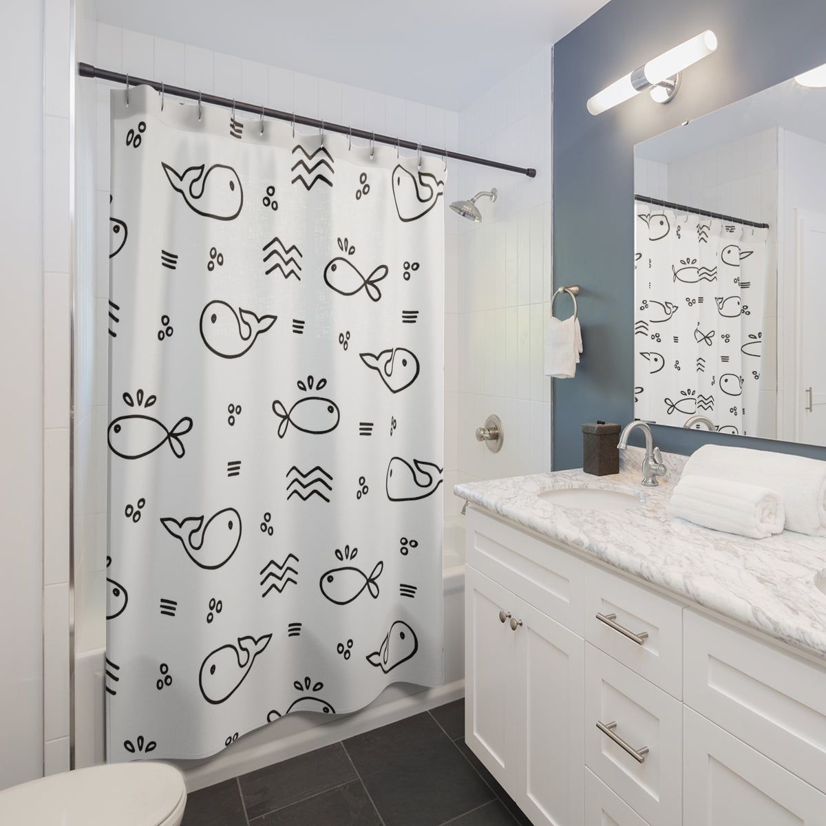 White Whale Shower Curtain
